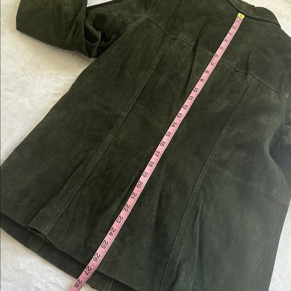 Denim&Co Womens Lined Green Leather Suede Button Front Jacket Dark Academia L - Picture 5 of 7